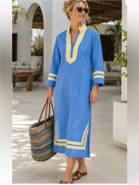 Sail to Sable Dresses & Skirts - Sail to Sable Cornflower Blue Caftan with Pale Yellow Trim